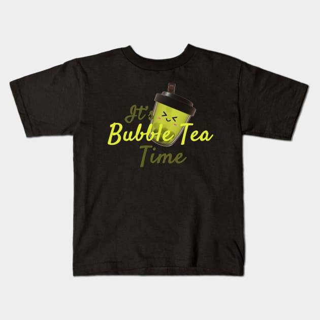 Green Tea Bubble Tea Time! Kids T-Shirt by Pakanese_Art